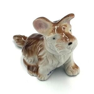 Vintage Terrier Dog‎ Figurine White & Brown Made in Japan 3" H Perked Ears